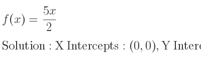 The f(x)=(5x)/2 is X Intercepts: (0,0),Y Intercepts: (0,0)